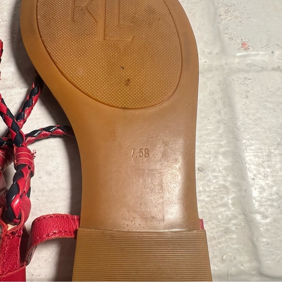 Lauren Ralph Lauren Alexa Red & Navy Rope Leather Thong Sandals Size 7.5B - Picture 6 of 9